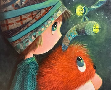 Tableau lutin et petit monstre lumineux