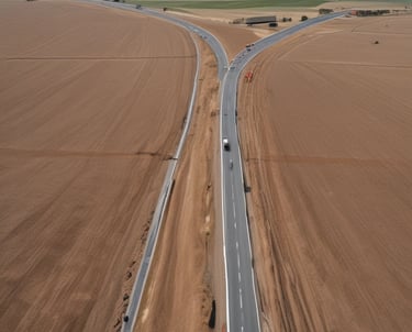 A fleet of trucks lined up outside a large industrial factory ready for shipment.