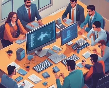 A group of cybersecurity professionals engaged in a lively discussion during an ISSA Oklahoma City chapter meeting.