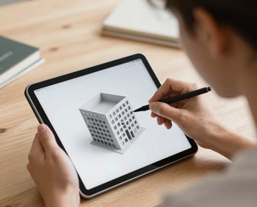 A professional inspecting a residential building's energy system with a digital tablet.