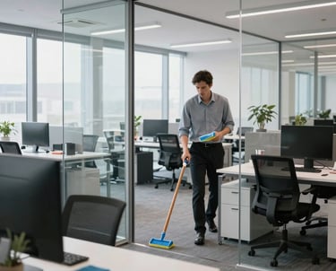 Bright, spotless modern office space freshly cleaned with natural light