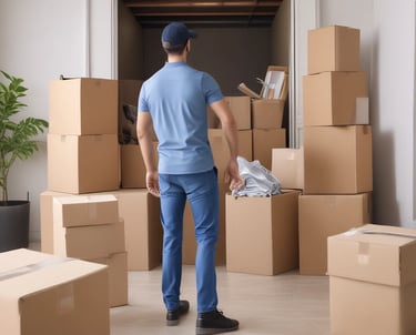Professional movers carefully loading furniture into a moving truck in Abu Dhabi.