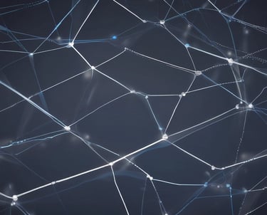 Abstract dark-themed digital network with glowing electric blue and teal nodes representing cloud and platform connectivity.