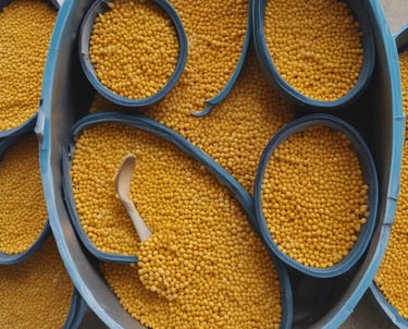 Close-up of fresh, vibrant pulses neatly arranged in rustic sacks.