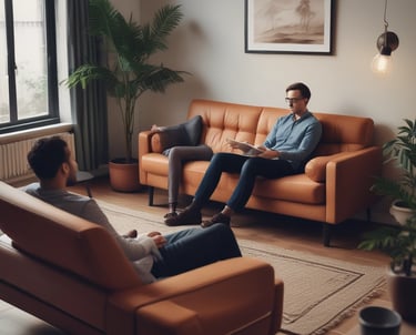 A group therapy session with people sharing and supporting each other.