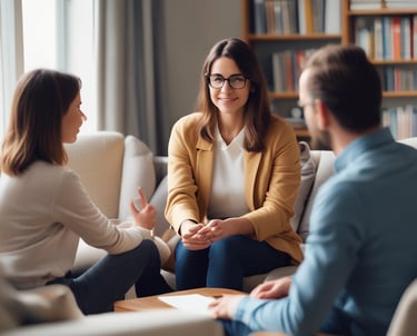 A group therapy session with people sharing and supporting each other.