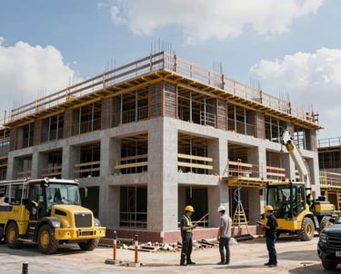 seven construction workers standing on white field