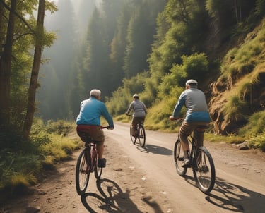 A serene elderly person practicing gentle yoga outdoors in a lush garden.