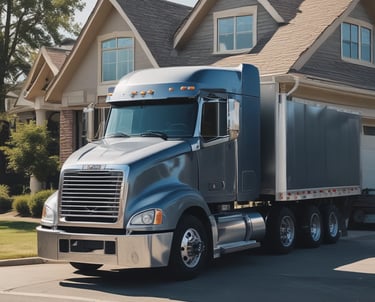 A sturdy truck parked outside a residential home ready for loading.
