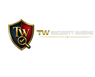 TW Security Engine logo – nowoczesna tarcza bezpieczeństwa do analizy ofert pracy.