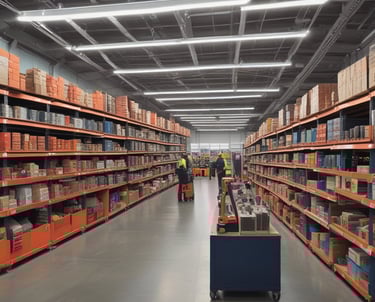 A vibrant marketplace scene showing diverse professionals exchanging safety equipment and marine gear.