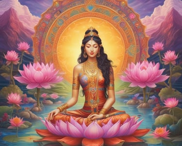 A serene lotus flower floating on calm ocean waters at sunrise, symbolizing peace and spiritual awakening.