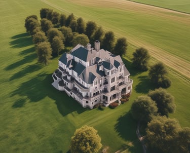 A sleek drone capturing a luxury home's aerial view during golden hour.