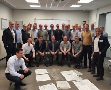 Team conducting an energy treasure hunt event in a factory.