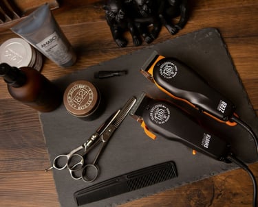 Kit profesional de barbería con máquina eléctrica para cortar cabello, tijeras de entresacar y produ
