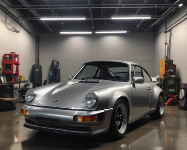 Technician carefully repairing a car door dent without paint.