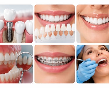 Collage de implantes dentales, carillas, diseño de sonrisa, ortodoncia y odontología general en CDMX.