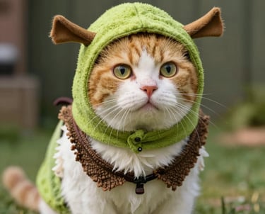 Gato amarillo con negro y con sueter navideño color negro y rojo