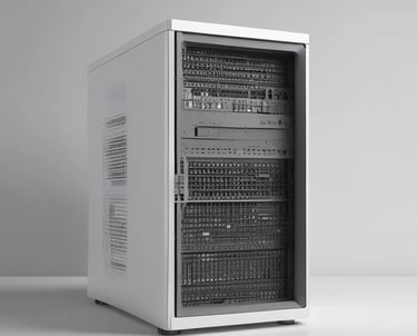 a row of black computers sitting on top of a table