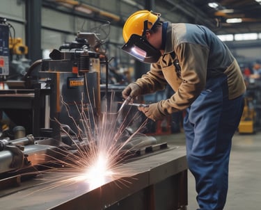 Skilled fabricators working on precision-cut aluminum panels in a modern workshop.