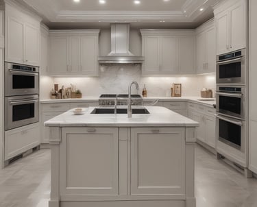A bright, airy kitchen featuring sleek custom cabinetry with natural wood finishes and modern hardware.