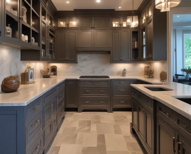Bright, airy kitchen showcasing sleek custom cabinets in natural wood tones.