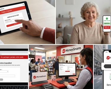 Interface numérique pour vérifier la validité d'un code de transfert MoneyGram en temps réel.