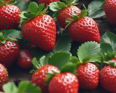 Close-up of a vibrant organic 3D strawberry model softly pulsating in natural light.