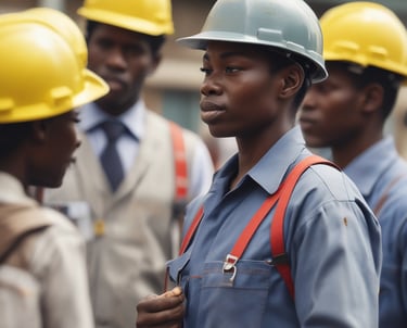 Close-up of a recruiter interviewing a factory technician in Senegal.