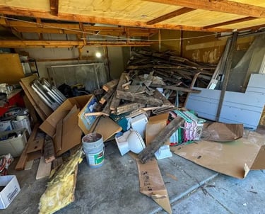 Pile of construction debris in a garage