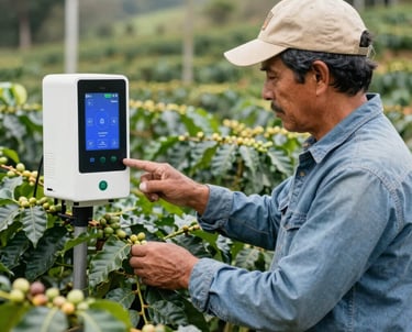 A rugged crawler robot navigating a steep hillside farm.