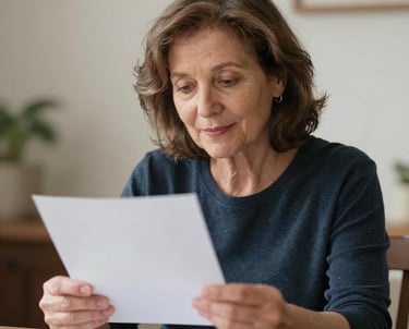 A smiling midlle aged woman reading a letter, Pisma iz srca