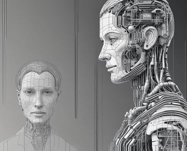A sleek digital brain graphic glowing with data streams and neural connections.