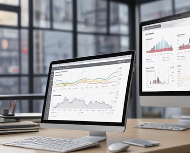 A sleek dashboard displaying AI-driven data insights with colorful graphs and charts.