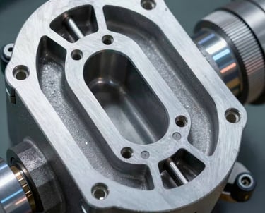 Cross-section of a complex hydraulic valve block, showing precision internal channels. Professional technical display.