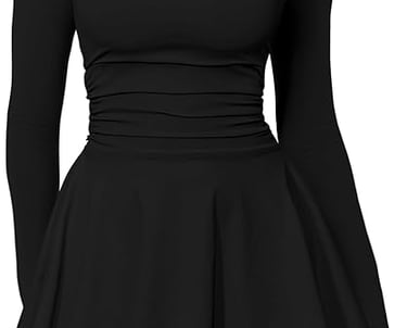 Women's Square Neck Ruffle Hem Mini Dress-Ruched Waist Long Sleeve - Corset Short Party Dresses