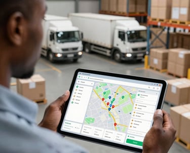 Professional buyer inspecting products in a modern factory setting.