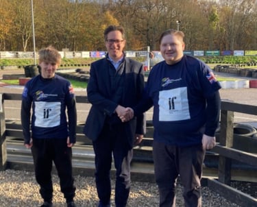 Alex Burghart, Brentwood Member of Parliament with Burwood Karting Star Ethan and Alby Saunders