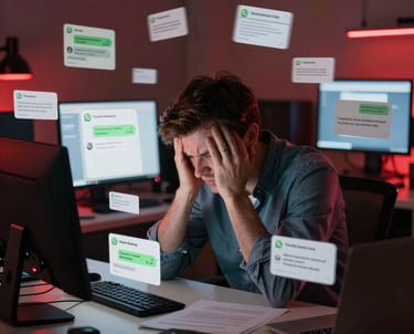 A clean, modern illustration showing multiple communication channels with tangled lines representing confusion.