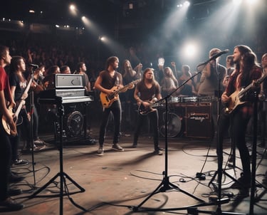 Cinematic music video shoot with artist performing under dramatic lighting.