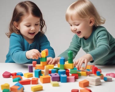 Bright and cheerful preschool classroom with rainbow-colored walls and happy children engaged in activities.