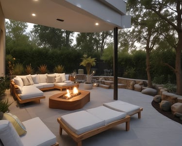 A vibrant garden bed filled with blooming flowers in reds, yellows, and purples, bordered by dark, fresh mulch.