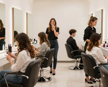 Happy client with their salon thanks to the SEO agency's services; top traffic.