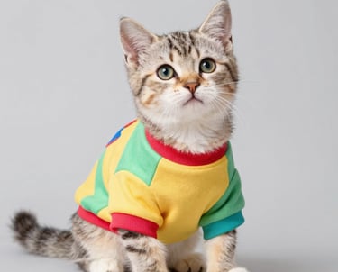 Gatito coqueto con ropa colorida