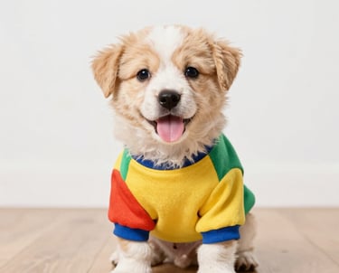 Perrito coqueto con ropa colorida