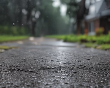 Water beading on a sealed driveway
