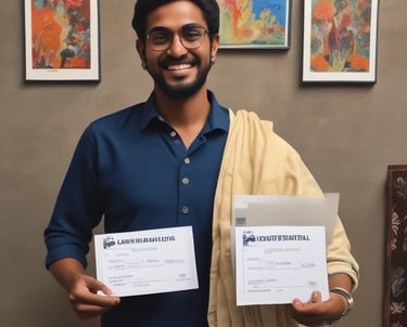 A vibrant illustration of a smiling artist filling out an online registration form on a laptop.