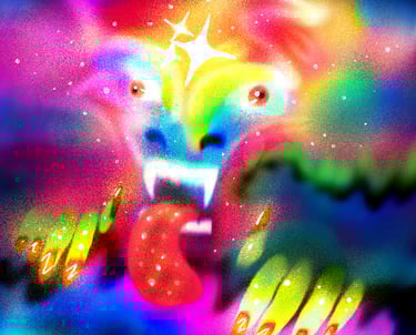 a digital painting of a colourful monster