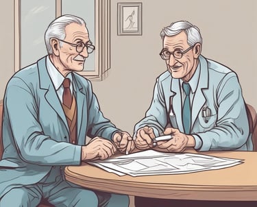 A friendly doctor consulting with a smiling family in a bright clinic room.