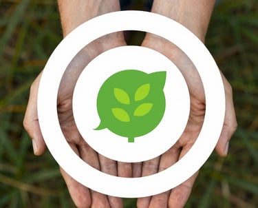 A lively community gathering outdoors, with diverse people engaged in discussion under tall redwoods.